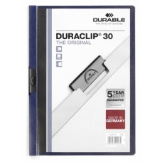 Папка пластиковая "Durable", 30л, А4, стальной клип, серия "Duraclip", синяя