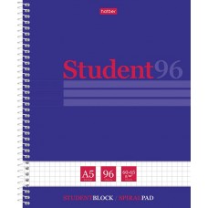 Тетрадь "Hatber", 96л, А5, клетка, ламинация, тиснение, на спирали, серия "Студенту - Синяя"