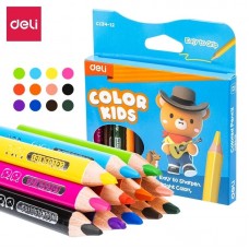 Карандаши цветные Deli "Color Kids", 12 цветов, трехгранные, утолщенные, картон