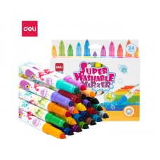 Фломастеры Deli "Super Washable", 24 цвета, круглый корпус, картонная упаковка