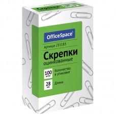 Скрепки OfficeSpace 28 мм, оцинкованные, 100 шт/упак