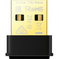 Сетевой адаптер беспроводной USB AC1300 Tp-Link Archer T3U Nano <Двухдиапазонный Wi‑Fi USB‑адаптер, 867 Мбит/с на 5 ГГц + 400 Мбит/с на 2,4 ГГц, 802.11ac/a/b/g/n, интерфейс USB 3.0, MU-MIMO, поддержка ОС – Windows 10/8.1/8/7/XP, Mac OS X>