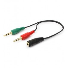 Аудиокабель Cablexpert CCA-418, Черный, Cable Audio, 2X3.5mm/m - 3.5mm/f, audio + mic -> 4 pin, 0.2m, black