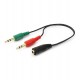 Аудиокабель Cablexpert CCA-418, Черный, Cable Audio, 2X3.5mm/m - 3.5mm/f, audio + mic -> 4 pin, 0.2m, black