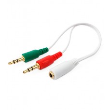 Аудиокабель Cablexpert CCA-418, Белый, Cable Audio, 2X3.5mm/m - 3.5mm/f, W, audio + mic -> 4 pin, 0.2m, white