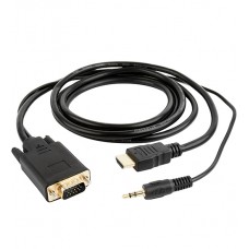 Конвертер HDMI m -> D-Sub (VGA) m + audio, Cablexpert A-HDMI-VGA-03-5M, Converter, 5 м, black