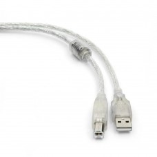 Кабель USB 2.0 Pro Cablexpert CCF-USB2-AMBM-TR-6, AM/BM, 1,8м, экран, феррит.кольцо, прозрачный, пак