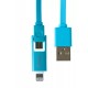 Кабель Olmio USB 2.0 - microUSB/Apple 8pin, 2-в-1, 1м, 2.1A, голубой, плоский