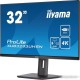 Монитор IIYAMA XUB3293UHSN-B5, 32'' 16:9 3840x2160 (UHD) IPS, 60Mhz nonGLARE, 350cd/m2, H178°/V178°, 1000:1, 80M:1, 16.7M, 4ms,  HDMI, DP, 2xUSB, HDCP, USB C, RJ45,  3Y, Black (XUB3293UHSN-B5)