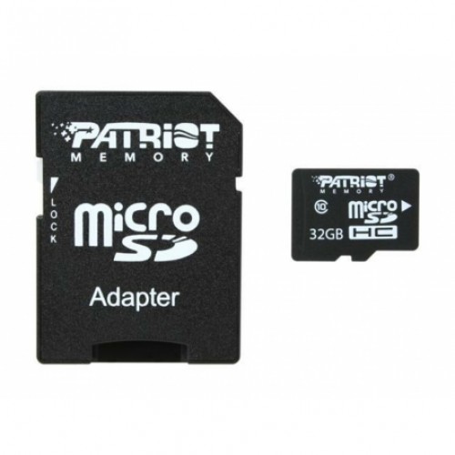 Карта памяти MicroSD Patriot LX microSDHC, 32GB, PSF32GMCSDHC10, Class 10, UHS-I, + adapter SD