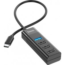 Расширитель USB, Hoco HB25, 3-Port USB 2.0 + 1-Port USB 3.0, Type-C, Black