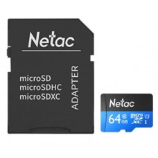 Карта памяти MicroSD, Netac P500 Standart 64GB 90MB/s Class 10, + SD Adapter