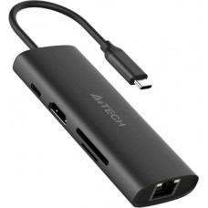 Адаптер A4tech DST-80C <100W, 1 x USB-C PD, 1 x USB-C, 4K HDMI@30Hz, 1 x TF, 1 x SD, 1 x LAN>