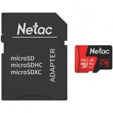 Карта памяти MicroSD, Netac P500 Extreme Pro 256GB 100MB/s Class 10, + SD Adapter