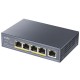 Коммутатор PoE+ GbE  5-портовый CUDY GS1005P <5-Port 10/100/1000M PoE+ Switch 60W, 5 10/100/1000M ports with 4POE+ Ports Unmanaged Switch with UL power adapter IEEE802.3af / IEEE802.3at, 60W External>