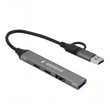 Концентратор USB Gembird UHB-C444, Hub 4 port, USB 3.0  2.0, 2хType-C, 1хUSB 3.0, 1хUSB 2.0, black
